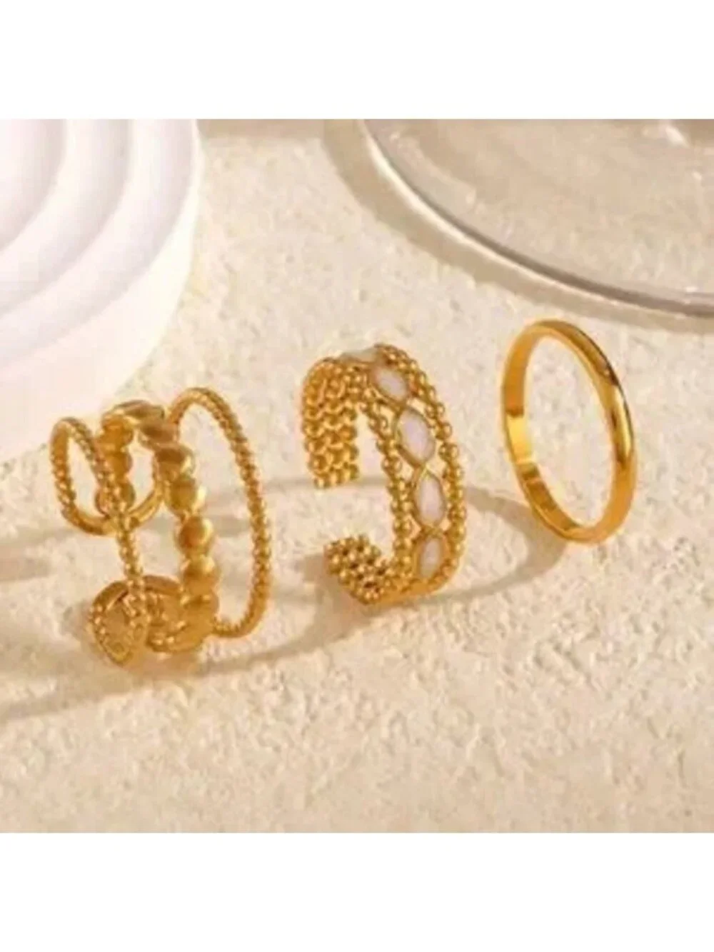 Gold Stainless Steel 3-Piece Ring Set